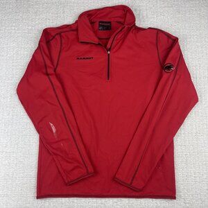 Mammut Half Zip Pullover Red Men M Midlayer Ski Long Sleeve Stained read*